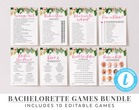 Tropical Bachelorette Games, Hens Games, Editable Games, Game Pack, How Well Do You Know The Bride, Bride or Groom | Scavenger Hunt