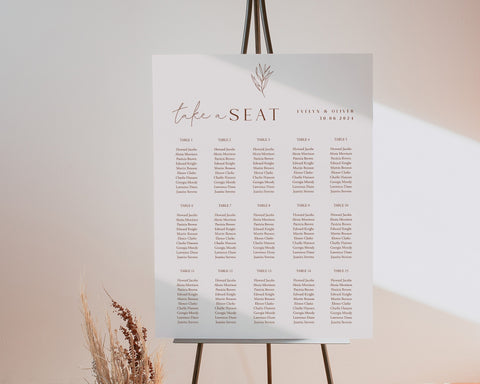 Seating Chart, Wedding Seating Chart, Modern Seating Chart Template, Minimalist Seating Chart, Botanical Editable Seating Chart, Evelyn