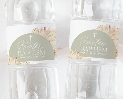 Sage Green Baptism Water Bottle Label, Christening Water Label, Printable Water Bottle Label, Boho Baptism Water Label Stickers, Sage Boho