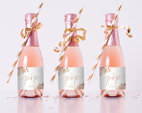 Pumpkin Baby Shower Champagne Labels, Printable Wine Labels, Mini Champagne Labels, Ready to Pop Labels, Fall Baby Shower, Pink Girl Labels