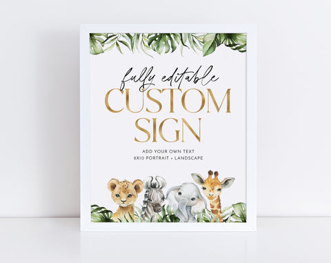 Wild One Editable Sign, Custom 8x10 Sign, Sign 8x10, Custom Text Sign, Landscape Sign Portrait Sign, Printable Signs Safari Animals Birthday