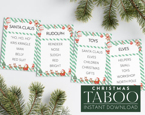 Christmas Taboo Game, Printable Holiday Game, Family Christmas Games, Don't Say, Green Jingle Mingle Theme Taboo Game, Fun Holiday Games