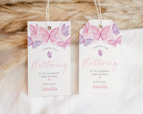 Printable Favor Tags, Butterfly Baby Shower Favour Tags, Thank You Tags, Gift Tags, Butterfly Baby Shower Favor Tags, Girl Baby Pink