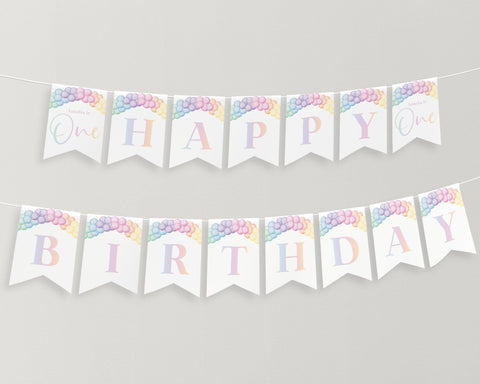 Pastel Rainbow Birthday Banner Printable, Happy Birthday Banner, First Birthday Decor, Rainbow Birthday Party Banner, Girl Birthday Banner