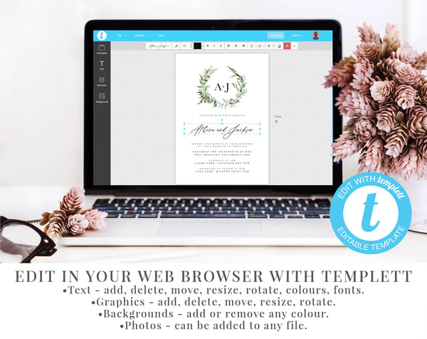 Pink Floral Christening Invitation | Baptism Invitation | Light Pink Flowers | Gold | Printable Invitation | Editable Template | Stephanie