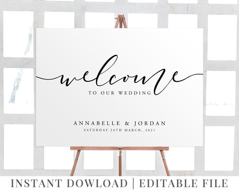 Wedding Welcome Sign Template, Modern Calligraphy Sign, Editable Minimal Wedding Sign, Printable Wedding Sign Template, Simple Wedding