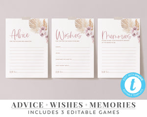 Printable Advice Cards, Editable Advice, Bachelorette Games, Wishes, Memory Game, Boho Advice Cards | Boho Dried Flowers | Hens Games