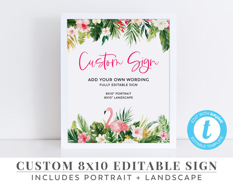 Editable Sign, 8x10, Tropical Sign, Flamingo Sign, Landscape, Portrait | Printable | Editable Template | Hens Sign | Bachelorette Sign