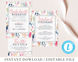 Printable Bachelorette Party Invitation, Bachelorette Weekend Template, Editable Itinerary, Hens Weekend, Weekend Itinerary, Colorful