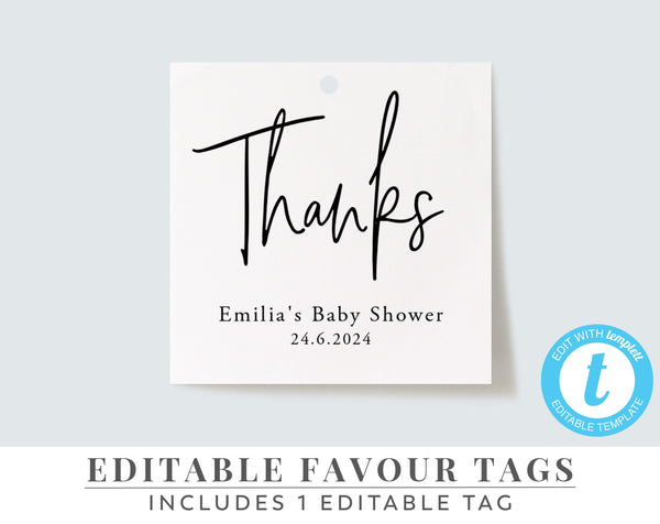 Printable Favour Tags, Editable Tags, Baby Shower Favor Tags, Minimal Favour Tags, Baby Tags, Black and White Favour Tags, Modern Tag