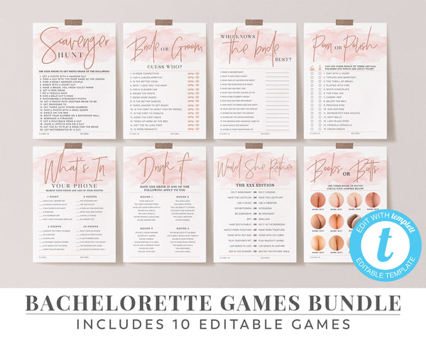 Bachelorette Bundle, Hens Party Games Bundle, Bachelorette Party Games, Editable Games, Bachelorette Itinerary, Bachelorette Pack Pink