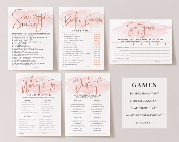 Hen Party Games, Bachelorette Games, Hens Night Editable Games Pack, Rose Gold Pink, Scavenger Hunt, Bride Groom Game, Who Knows The Bride
