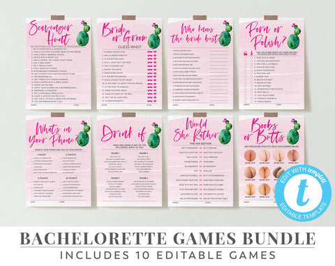 Cactus Bachelorette Games Pack, Hens Games, Editable Games, Game Bundle, Scavenger Hunt, Bride or Groom | Porn or Polish | Palm Springs