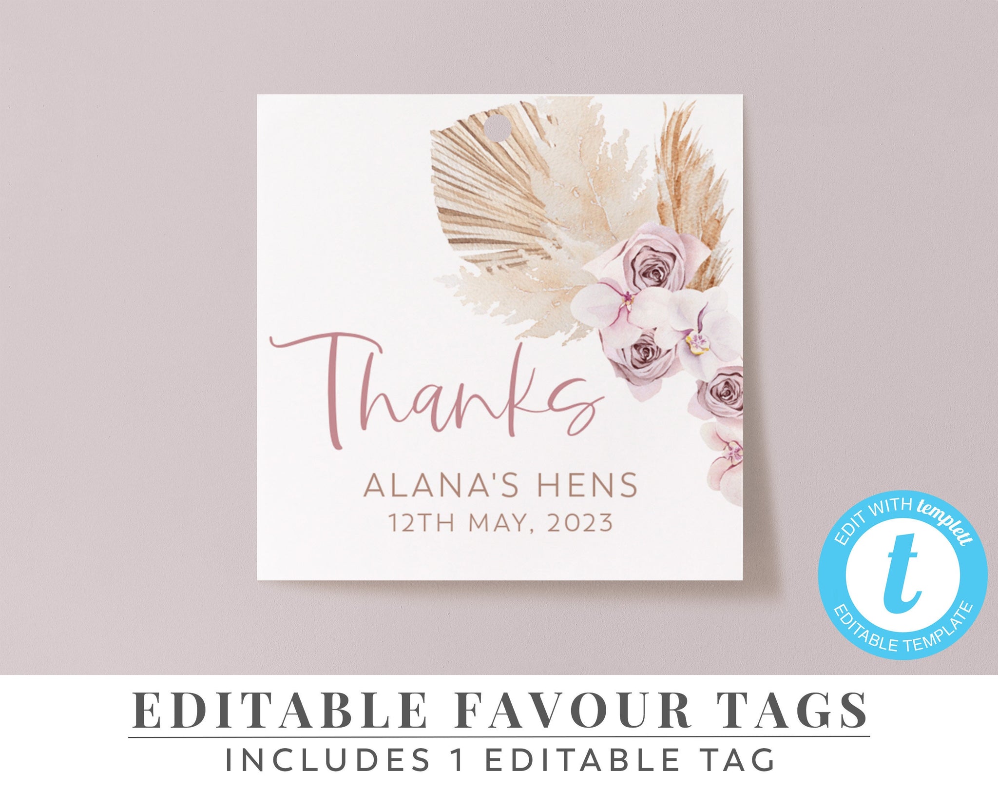 Printable Favour Tags, Editable Tags, Bachelorette Favor Tags, Hens Favour Tags, Bachelorette Tags, Boho Favour Tags | Dried Flowers
