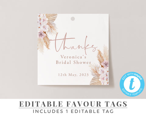 Printable Favour Tags, Editable Tags, Bridal Favor Tags, Kitchen Tea Favour Tags, Bridal Shower Tags, Boho Favour Tags | Dried Flowers
