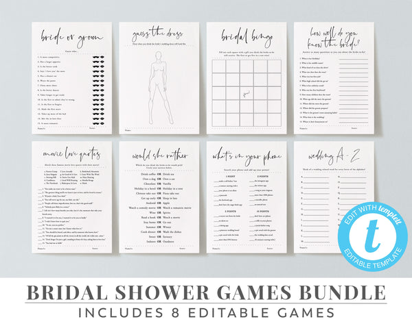 Bridal Shower Bundle, Kitchen Tea Bundle, Bridal Shower Games, Editable Games Bundle, Kitchen Tea Games Pack, Invitation | Minimal