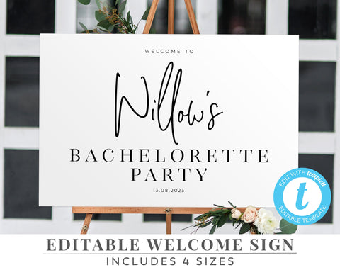 Printable Welcome Sign, Editable Welcome Sign, Bachelorette Welcome Sign, Hens Welcome Sign, Black Welcome Sign, Minimal Welcome Sign