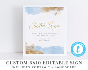 Baby Shower Signs, Editable Signs, 8x10, Custom Sign, Landscape, Portrait | Printable | Editable Template | Blue and Gold Baby Shower