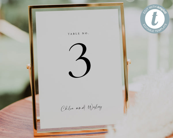 Table Numbers | Wedding Table Numbers  | Minimal Table Numbers | Printable Numbers | 5x7 | 4x6 | Printable | Editable Template | Chloe