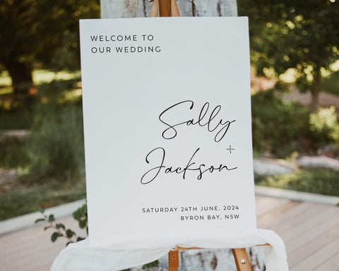 Minimalist Wedding Welcome Sign Template, Modern Calligraphy Sign, Editable Minimal Wedding Sign, Printable Wedding Sign Template, Sally