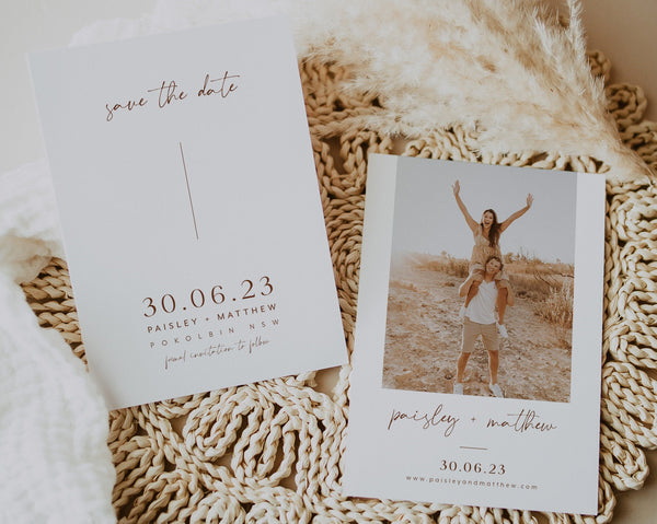 Photo Save the Date Card Template, Minimal Save the Date, Minimalist Save the Date Template, Printable Wedding, Modern Save the Date,Paisley