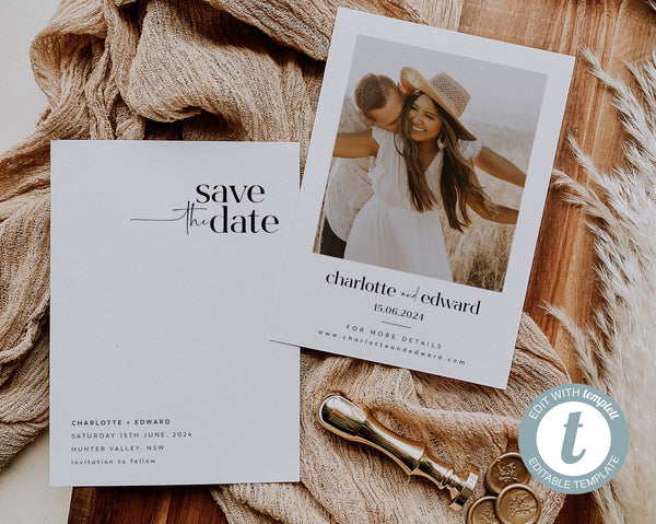 Save the Date Template, Photo Save the Date, Editable Save Our Date, Minimalist Save The Date Card, Rustic Wedding Invitation, Charlotte