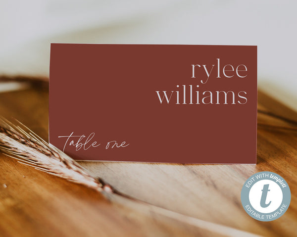 Modern Wedding Place Cards, Wedding Place Card Template, Minimal Escort Cards, Printable Place Cards, Editable Template, Rust, Rylee