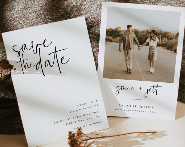 Save the Date Template, Photo Save the Date, Editable Save Our Date, Minimalist Save The Date Card, Rustic Wedding Invitation, Grace