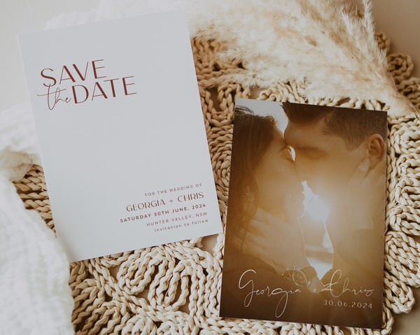 Photo Save The Date Template, Minimal Save the Date, Minimalist Save the Date Template, Rust Save the Date, Printable Save the Date, Georgia