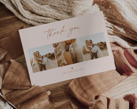 Wedding Thank You Card With Photo, Printable Thank You Card Template, Photo Thank You Card, Instant Download, Fully Editable, Bianca