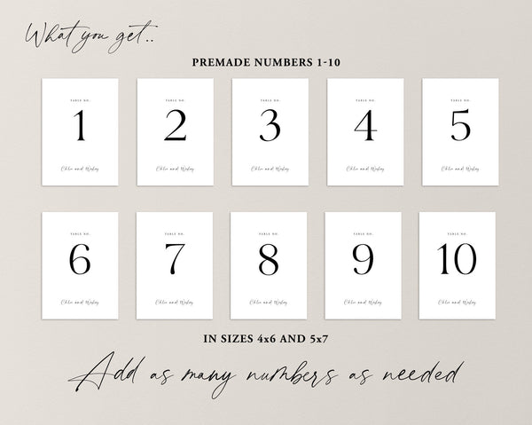 Table Numbers | Wedding Table Numbers  | Minimal Table Numbers | Printable Numbers | 5x7 | 4x6 | Printable | Editable Template | Chloe