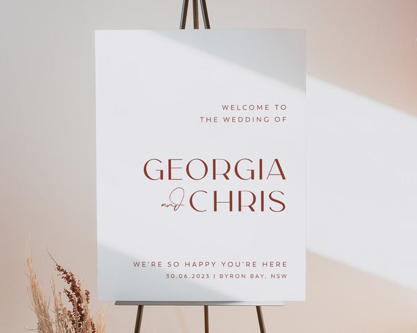 Minimal Wedding Welcome Sign Template, Modern Calligraphy Sign, Editable Wedding Welcome, Printable Reception Sign Template, Simple, Georgia