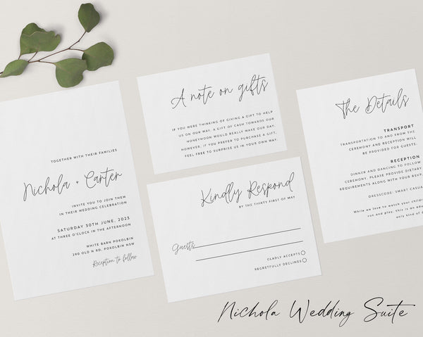 Minimalist Wedding Invitation Template Set, Wedding Invitation Template Download, Editable Modern Wedding Invite, Instant Download, Nichola