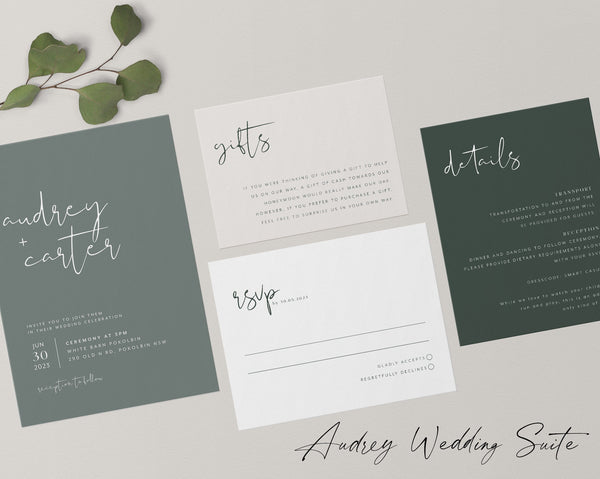 Modern Minimal Wedding Invitation Template Set, Printable Rust Wedding Invitation, Editable Terracotta Wedding Template, Audrey