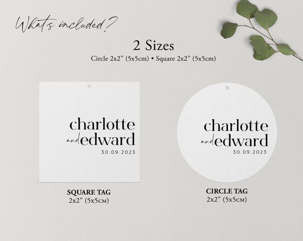Square Wedding Gift Tags, Minimalist Wedding Favour Tags, Thank You Gift Tags for Wedding, Bonbonniere Tags, Round Favor Tags, Charlotte