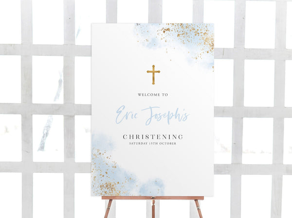 Christening Invitation Bundle, Baptism Invitation, Blue and Gold Christening, Editable Bundle, Boys Baptism Invitation, Boys Christening
