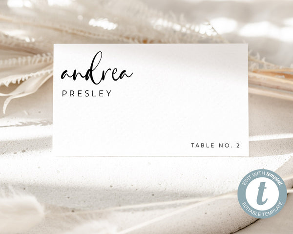 Modern Wedding Place Cards Template, Elegant Wedding Name Cards, Minimal Escort Cards, Printable Place Cards, Editable Table Name, Andrea