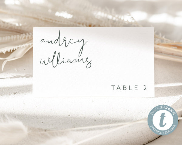 Modern Wedding Place Cards Template, Elegant Wedding Name Cards, Minimal Escort Cards, Printable Place Cards, Editable Table Name, Audrey