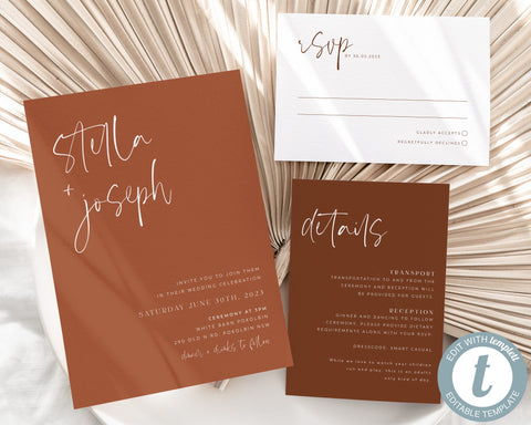 Minimalist Wedding Invitation Template Set, Wedding Invitation Template Download, Editable Modern Wedding Invite, Instant Download, Stella