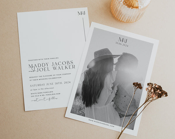 Wedding Invitation Template, Invitation with Photo, Minimalist Wedding Invite, Wedding Invitation Template Download, Rustic, Maddy
