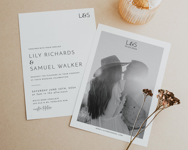 Wedding Invitation Template, Invitation with Photo, Minimalist Wedding Invite, Wedding Invitation Template Download, Rustic, Lily