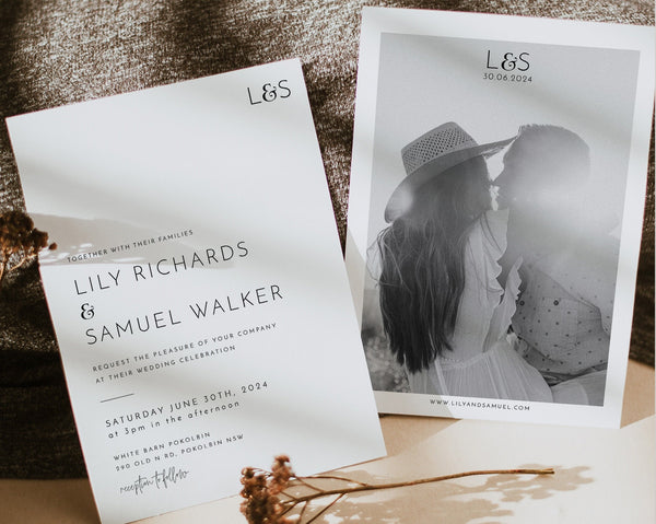 Wedding Invitation Template, Invitation with Photo, Minimalist Wedding Invite, Wedding Invitation Template Download, Rustic, Lily