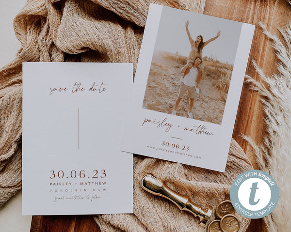 Photo Save the Date Card Template, Minimal Save the Date, Minimalist Save the Date Template, Printable Wedding, Modern Save the Date,Paisley