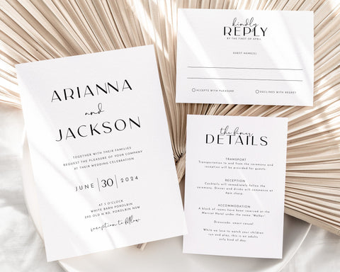 Minimalist Wedding Invitation Template Set, Modern Wedding, Printable Rustic Wedding Invitation, Editable Wedding Invitation, Arianna