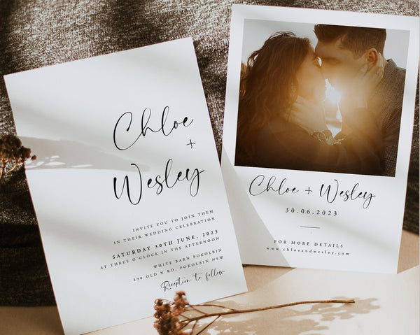 Wedding Invitation Template, Invitation with Photo, Minimalist Wedding Invite, Wedding Invitation Template Download, Rustic Wedding, Chloe