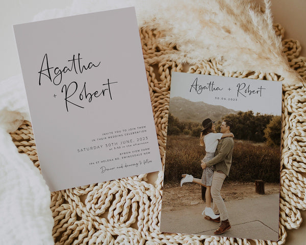 Wedding Invitation Template, Invitation with Photo, Minimalist Wedding Invite, Wedding Invitation Template Download, Rustic Wedding, Agatha