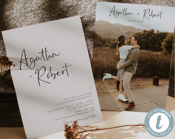 Wedding Invitation Template, Invitation with Photo, Minimalist Wedding Invite, Wedding Invitation Template Download, Rustic Wedding, Agatha
