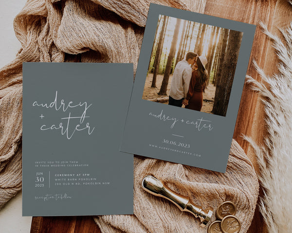 Modern Minimal Wedding Invitation Template Set, Printable Rust Wedding Invitation, Editable Terracotta Wedding Template, Audrey