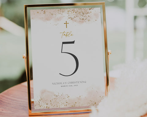 Table Numbers, Christening Table Numbers, Pink Gold Table Numbers, Baptism Table Number Template, Printable Table Numbers, Editable Baptism