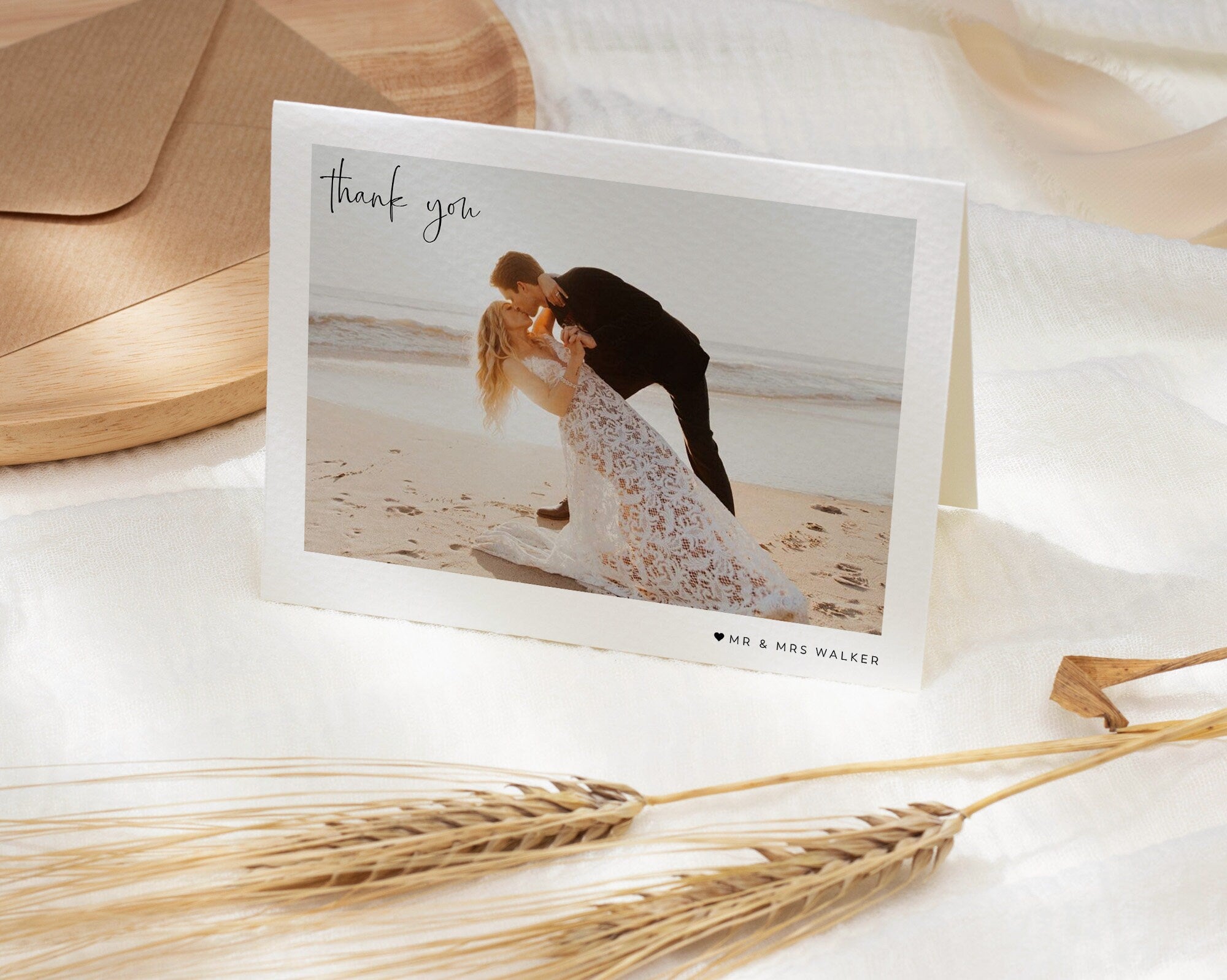 Wedding Thank You Card With Photo, Printable Thank You Card Template, Photo Thank You Card, Instant Download, With Photo, Editable, Grace